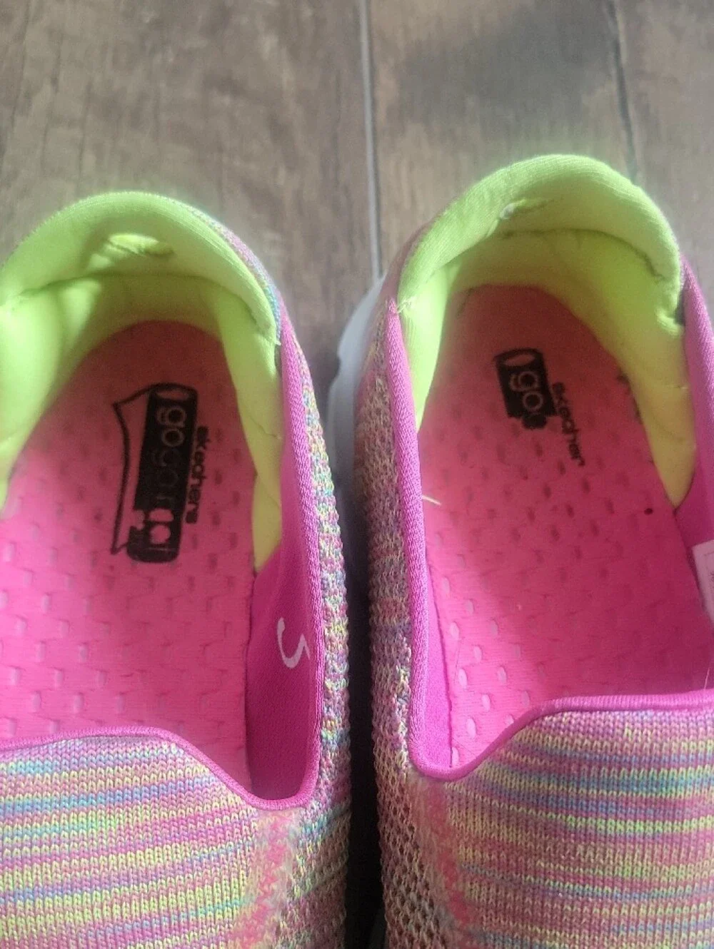 Skechers Slip-On Knit Sneakers in Pink and Neon Yellow